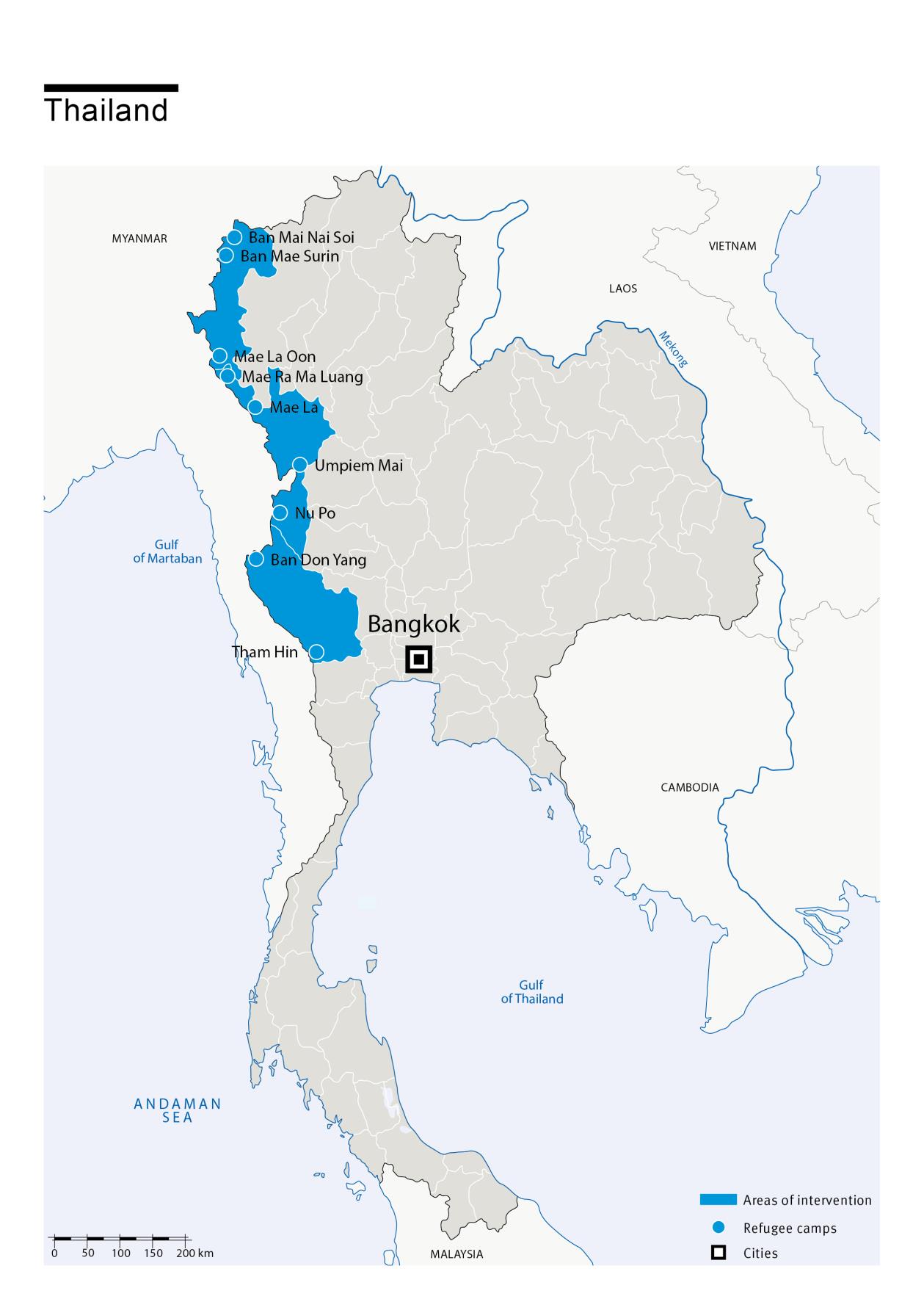 Carte des interventions de HI en Thaïlande