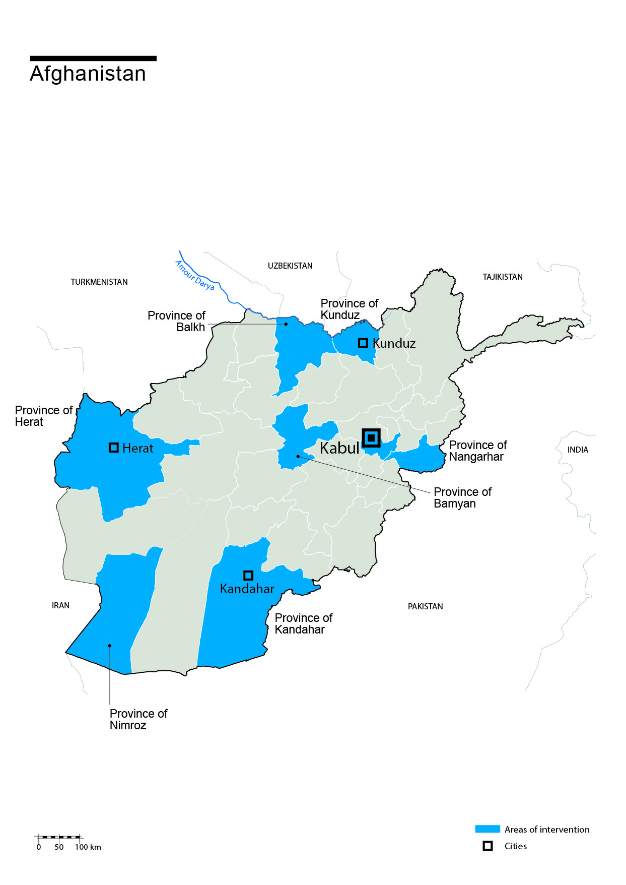 Carte des interventions de HI en Afghanistan