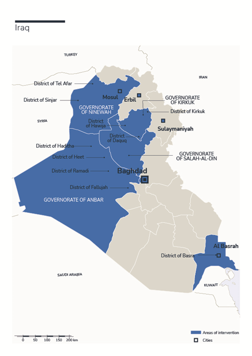 Carte des interventions de HI en Irak