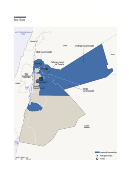 Carte des actions de HI en Jordanie