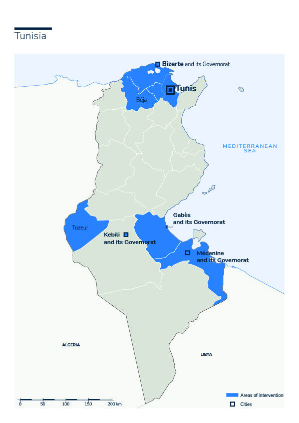 Carte des interventions de HI en Tunisie
