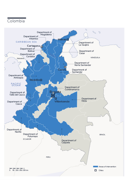 Carte des interventions de HI en Colombie