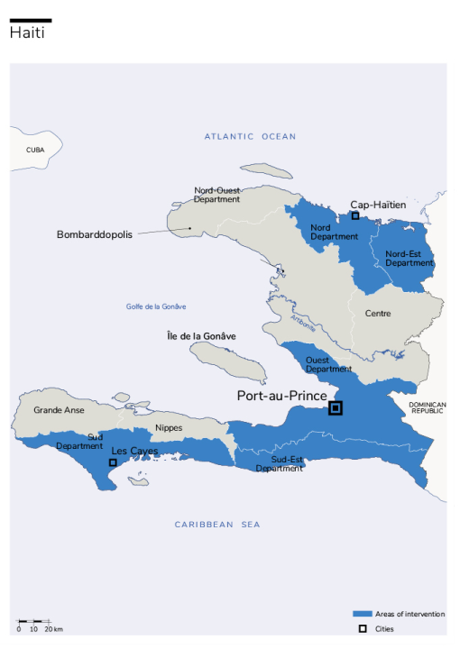 Carte des interventions de HI en Haiti