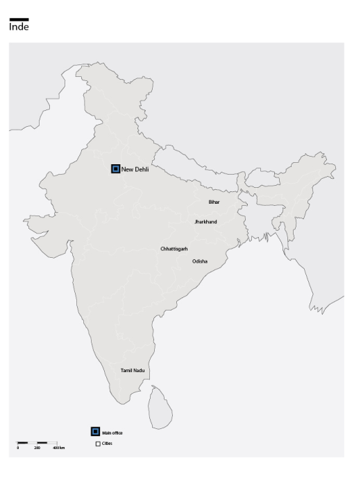 Carte de l’Inde avec la présence de HI