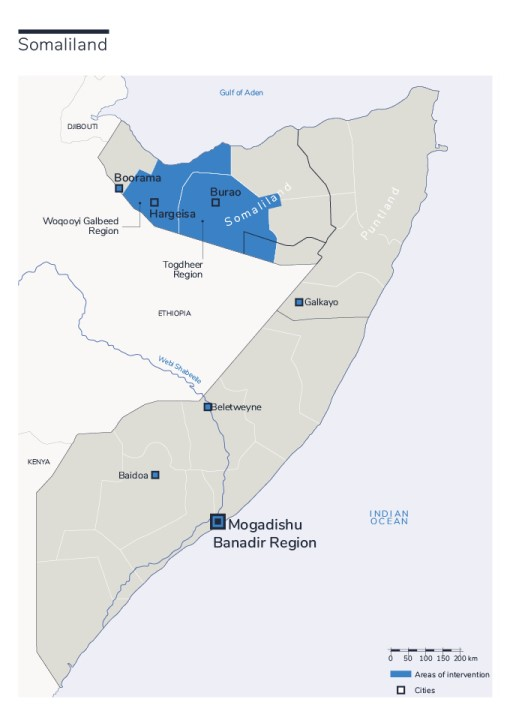 Carte des interventions de HI en Somaliland