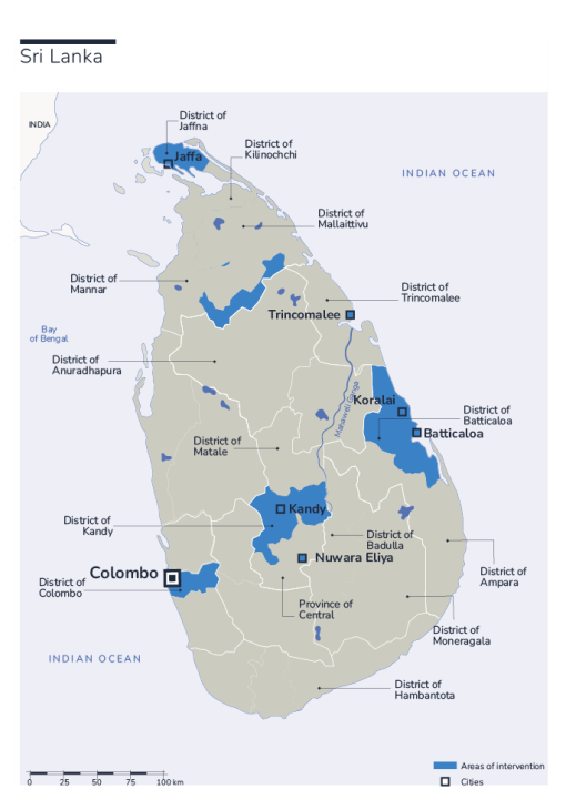 Carte des interventions de HI au Sri Lanka