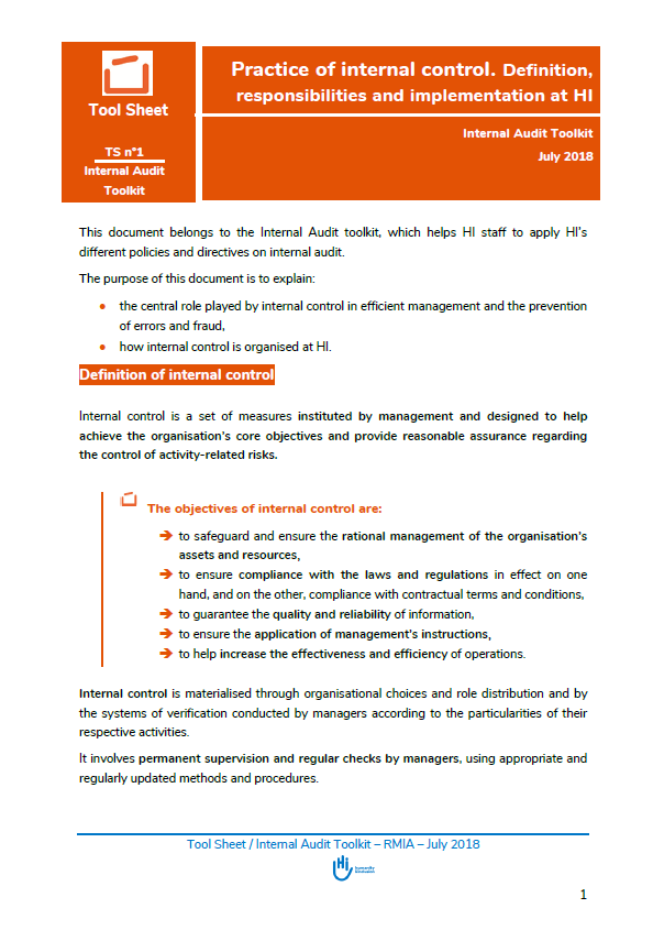 Preview of the document entitled Practice of Internal Control