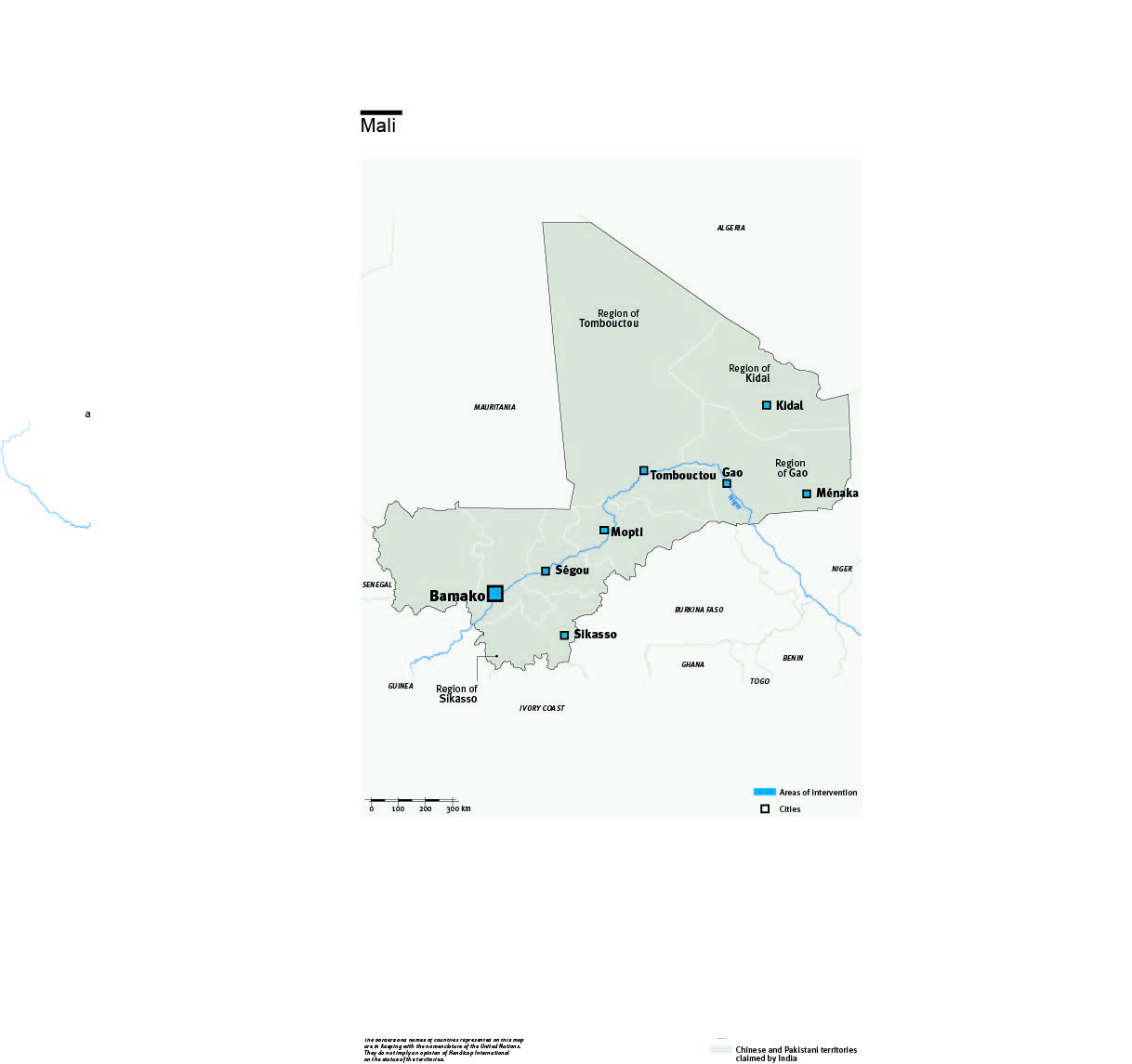 Map of Humanity & Inclusion's interventions in Mali