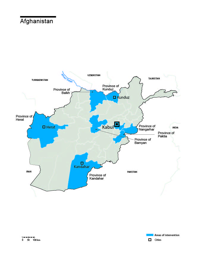Carte des interventions de HI en Afghanistan