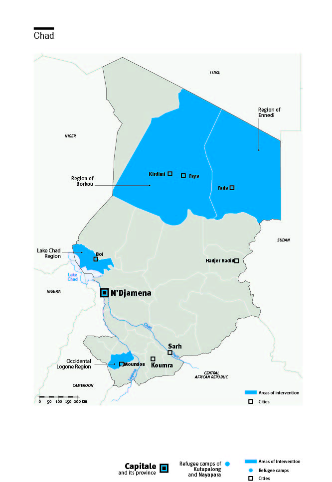 Carte des interventions de HI au Tchad