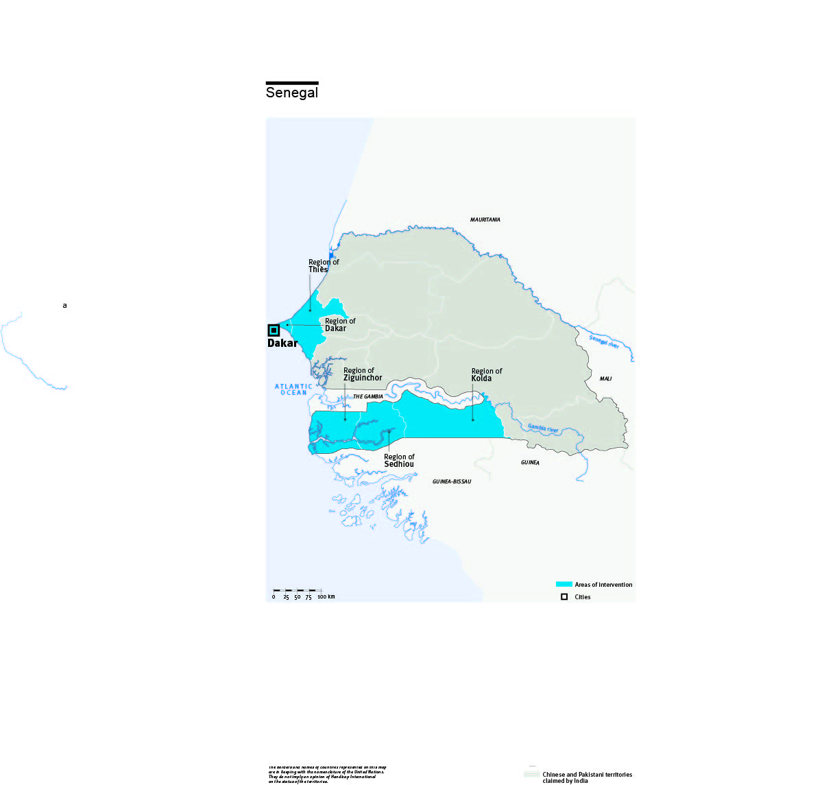Carte des interventions de HI Sénégal