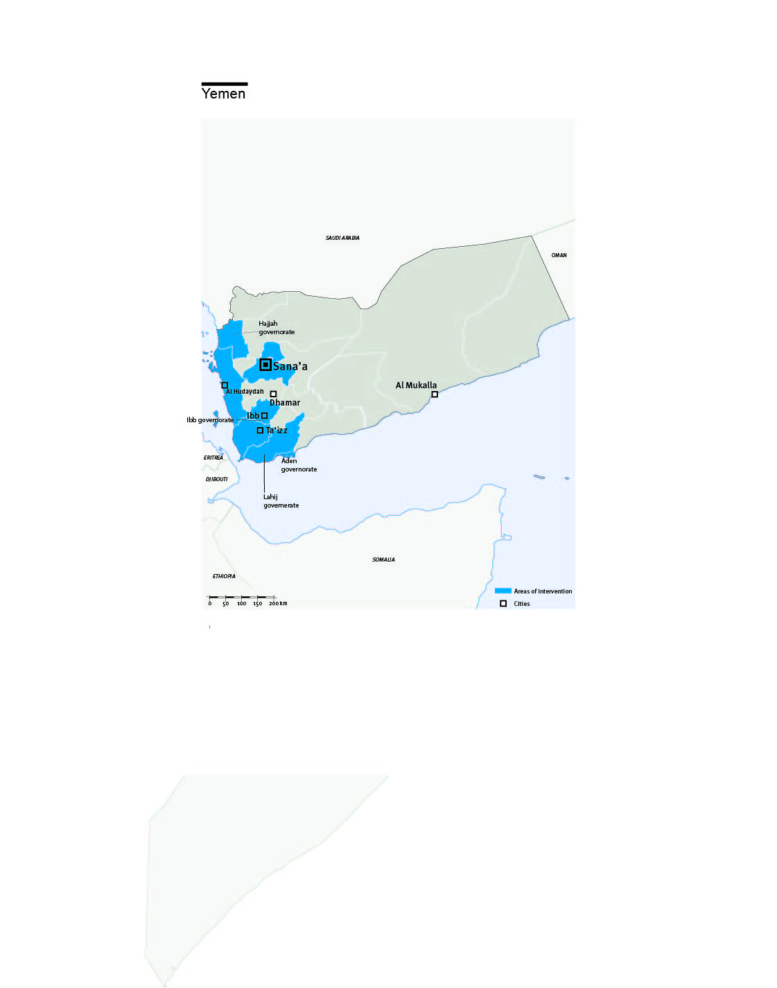 Carte des interventions de HI au Yémen