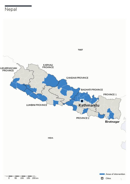 Map of Humanity & Inclusion's interventions in Nepal