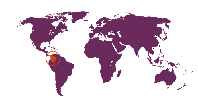 World map with a focus on Colombia.